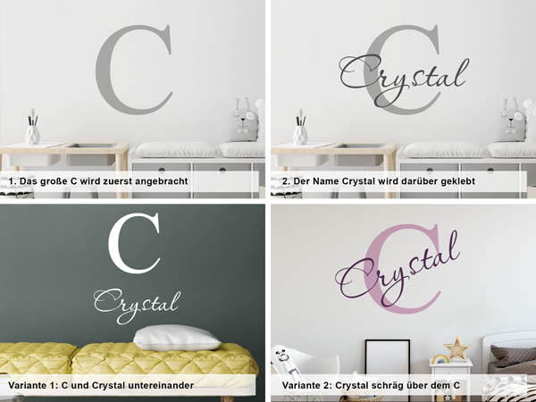 Verschiedene Anordnungen des Wandtattoos Crystal