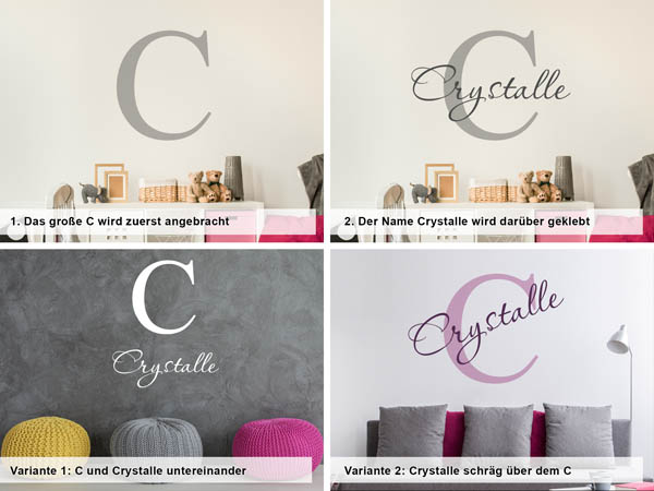 Verschiedene Anordnungen des Wandtattoos Crystalle