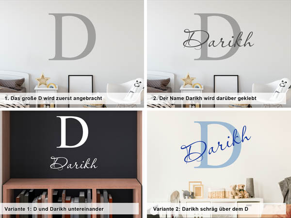 Verschiedene Anordnungen des Wandtattoos Darikh