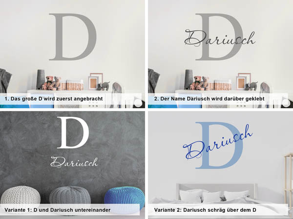 Verschiedene Anordnungen des Wandtattoos Dariusch