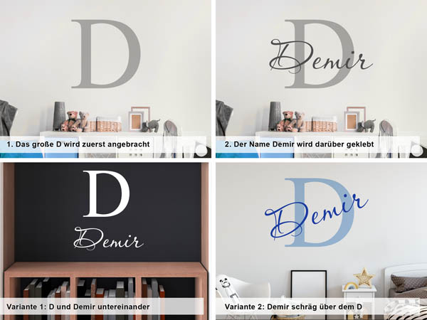 Verschiedene Anordnungen des Wandtattoos Demir