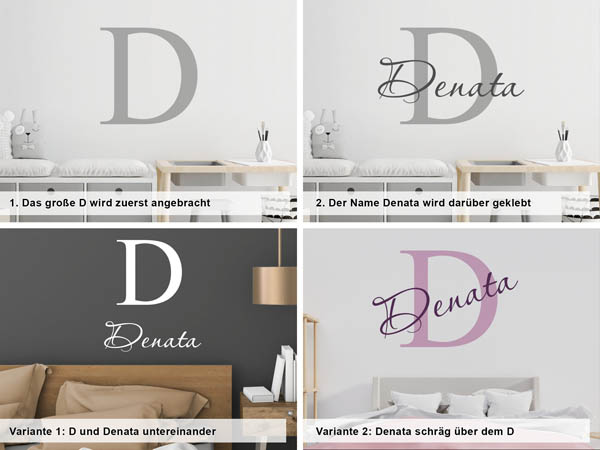Verschiedene Anordnungen des Wandtattoos Denata
