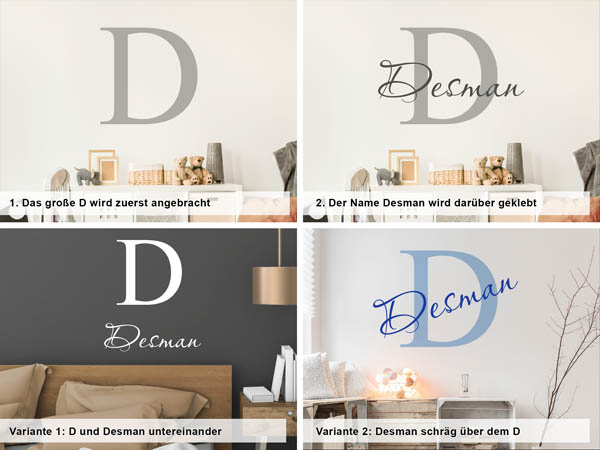 Verschiedene Anordnungen des Wandtattoos Desman