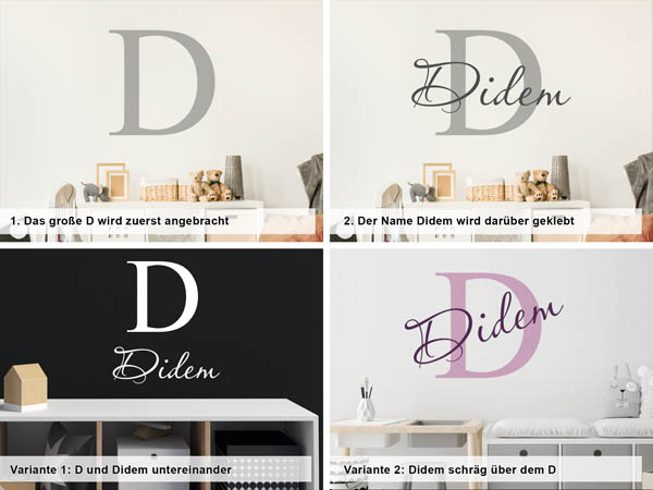 Verschiedene Anordnungen des Wandtattoos Didem