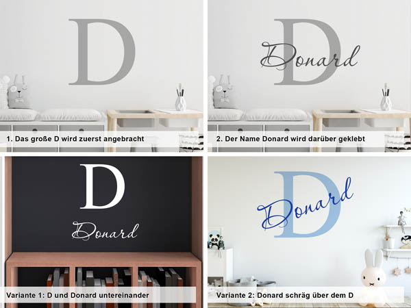 Verschiedene Anordnungen des Wandtattoos Donard