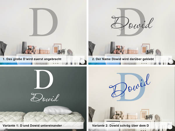 Verschiedene Anordnungen des Wandtattoos Dowid