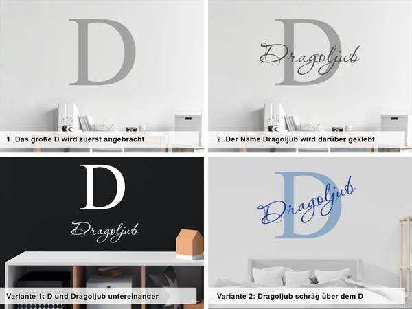 Verschiedene Anordnungen des Wandtattoos Dragoljub