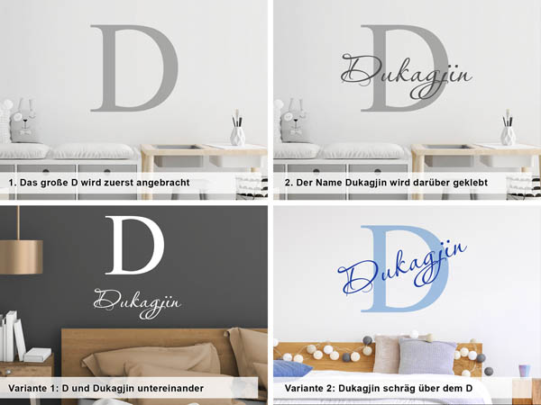 Verschiedene Anordnungen des Wandtattoos Dukagjin