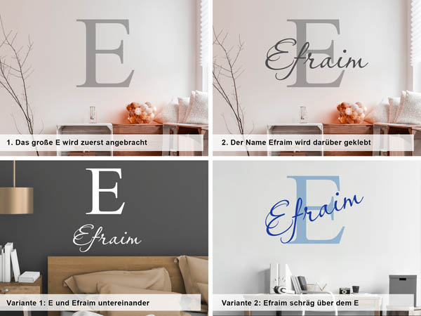 Verschiedene Anordnungen des Wandtattoos Efraim