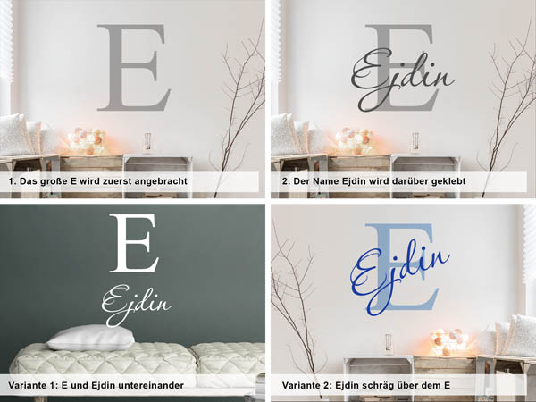 Verschiedene Anordnungen des Wandtattoos Ejdin