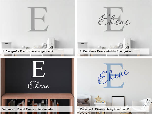 Verschiedene Anordnungen des Wandtattoos Ekene