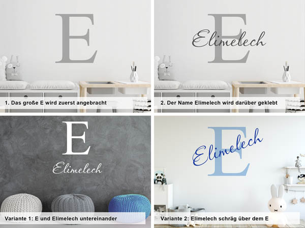Verschiedene Anordnungen des Wandtattoos Elimelech