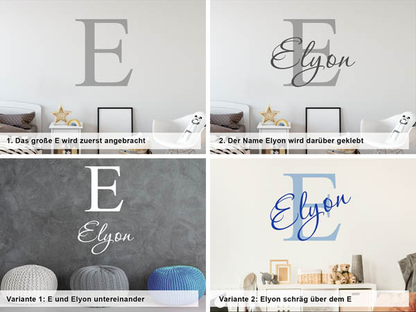 Verschiedene Anordnungen des Wandtattoos Elyon