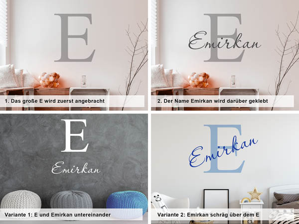 Verschiedene Anordnungen des Wandtattoos Emirkan