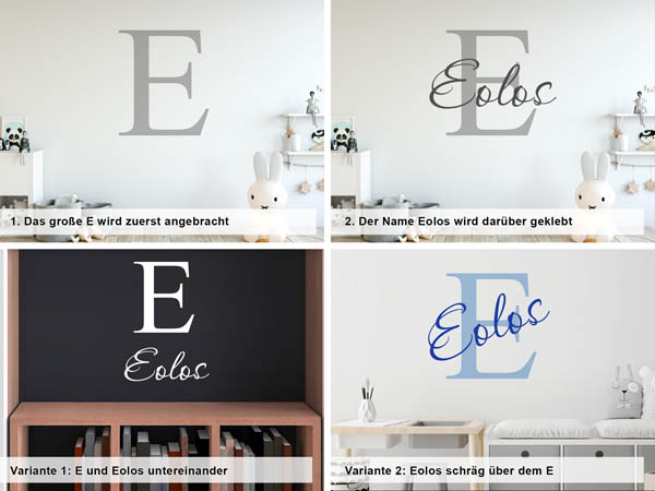 Verschiedene Anordnungen des Wandtattoos Eolos