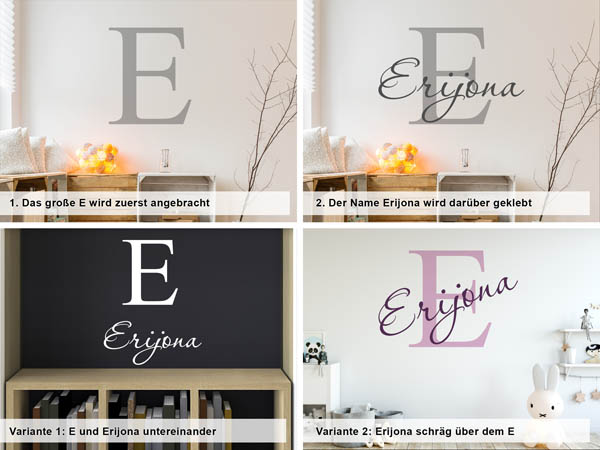 Verschiedene Anordnungen des Wandtattoos Erijona