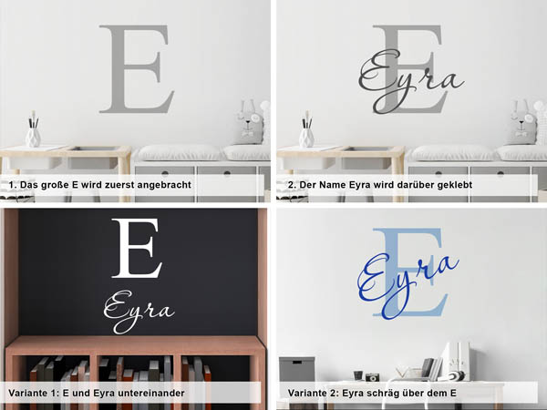 Verschiedene Anordnungen des Wandtattoos Eyra