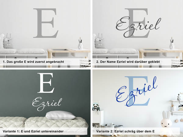 Verschiedene Anordnungen des Wandtattoos Ezriel