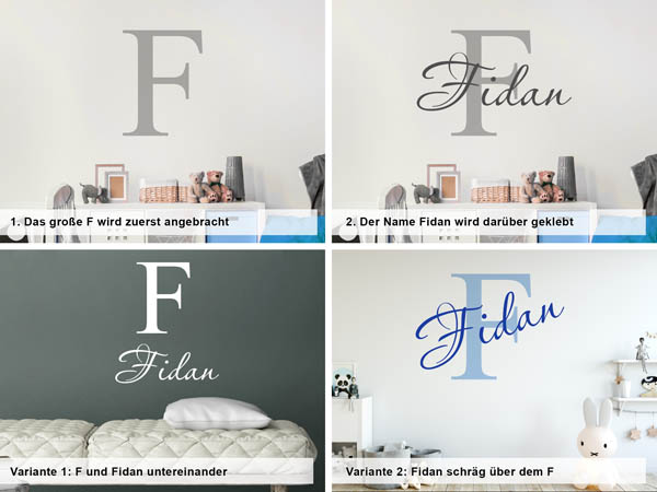 Verschiedene Anordnungen des Wandtattoos Fidan