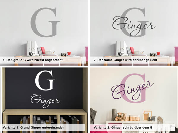 Verschiedene Anordnungen des Wandtattoos Ginger