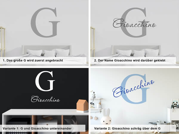 Verschiedene Anordnungen des Wandtattoos Gioacchino