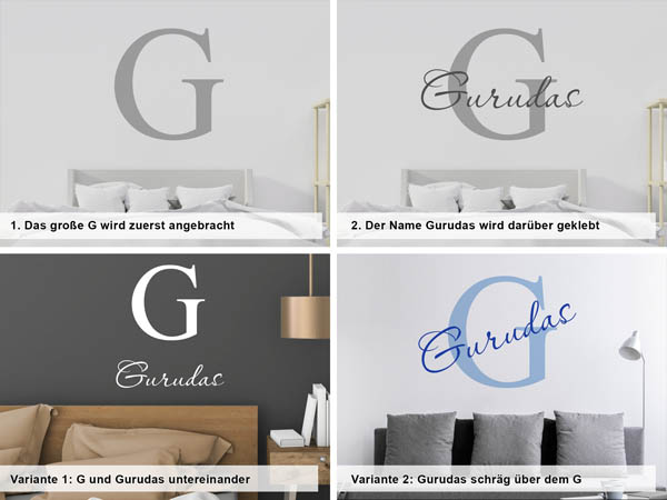 Verschiedene Anordnungen des Wandtattoos Gurudas