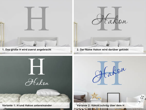 Verschiedene Anordnungen des Wandtattoos Hakon