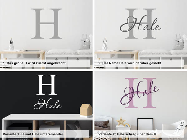 Verschiedene Anordnungen des Wandtattoos Hale
