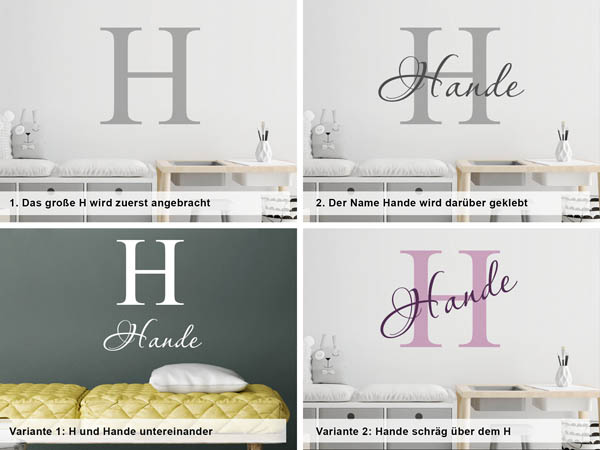 Verschiedene Anordnungen des Wandtattoos Hande