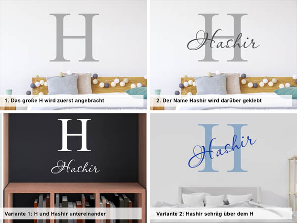 Verschiedene Anordnungen des Wandtattoos Hashir