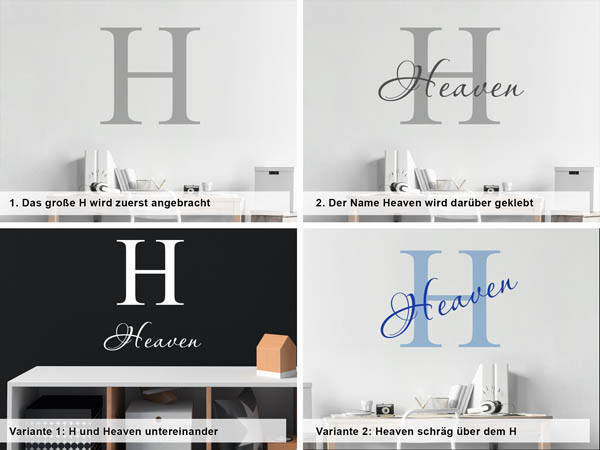 Verschiedene Anordnungen des Wandtattoos Heaven