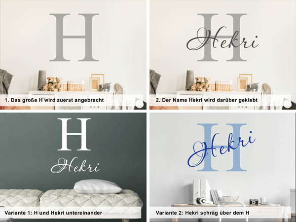 Verschiedene Anordnungen des Wandtattoos Hekri