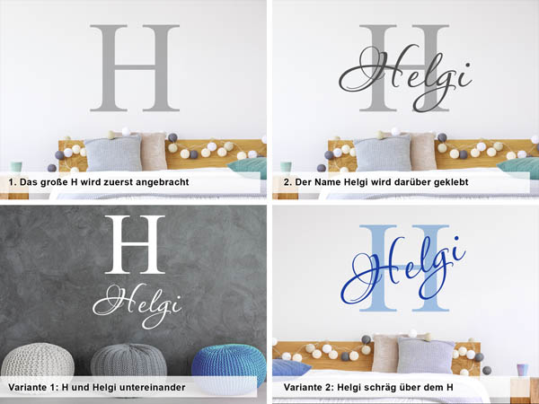 Verschiedene Anordnungen des Wandtattoos Helgi