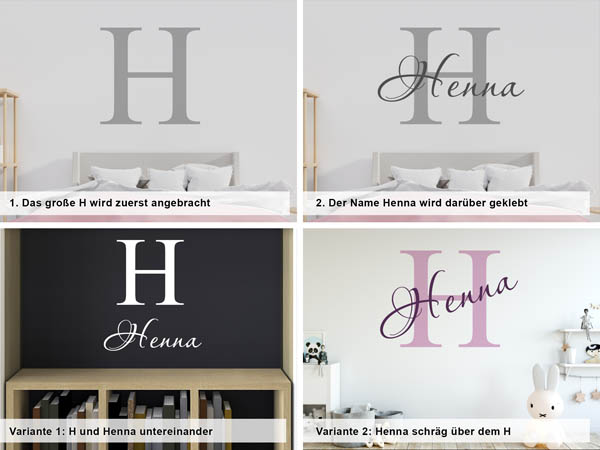 Verschiedene Anordnungen des Wandtattoos Henna