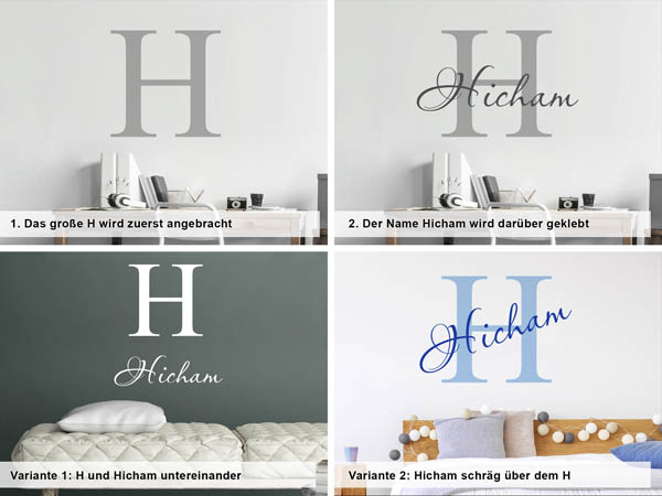 Verschiedene Anordnungen des Wandtattoos Hicham