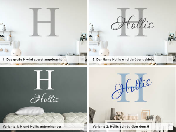 Verschiedene Anordnungen des Wandtattoos Hollis