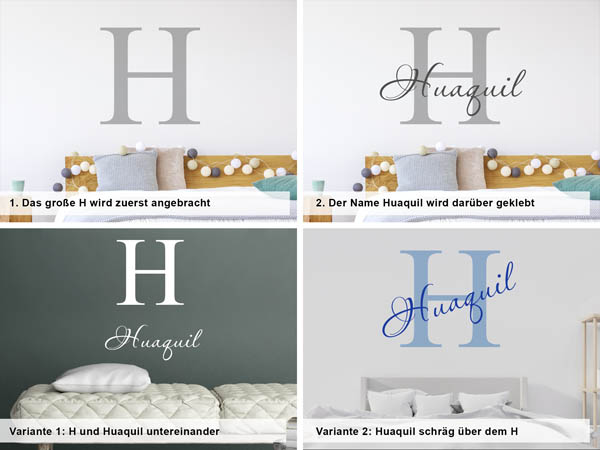 Verschiedene Anordnungen des Wandtattoos Huaquil