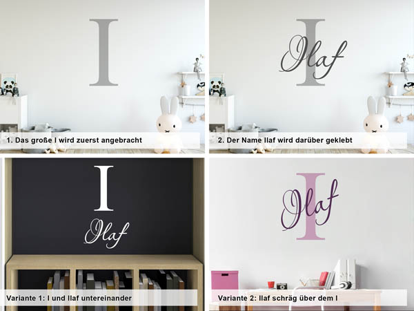 Verschiedene Anordnungen des Wandtattoos Ilaf