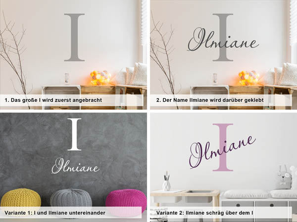 Verschiedene Anordnungen des Wandtattoos Ilmiane