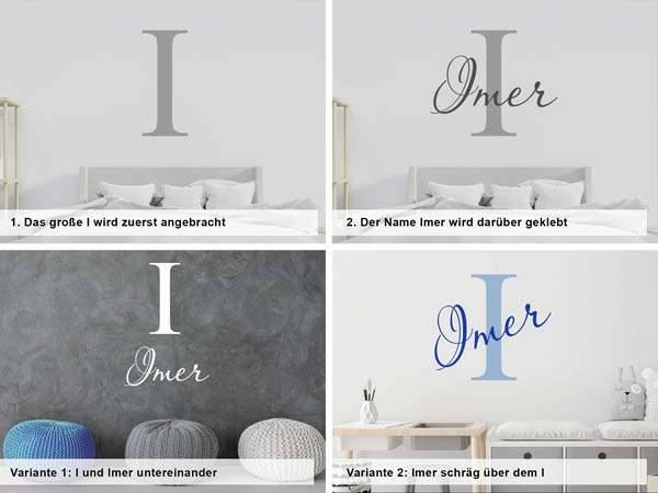 Verschiedene Anordnungen des Wandtattoos Imer
