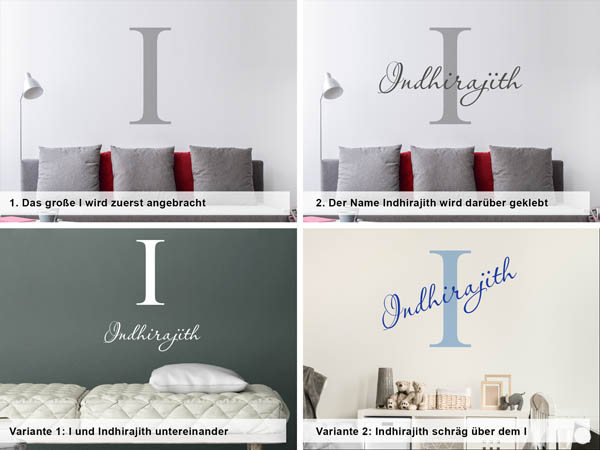 Verschiedene Anordnungen des Wandtattoos Indhirajith