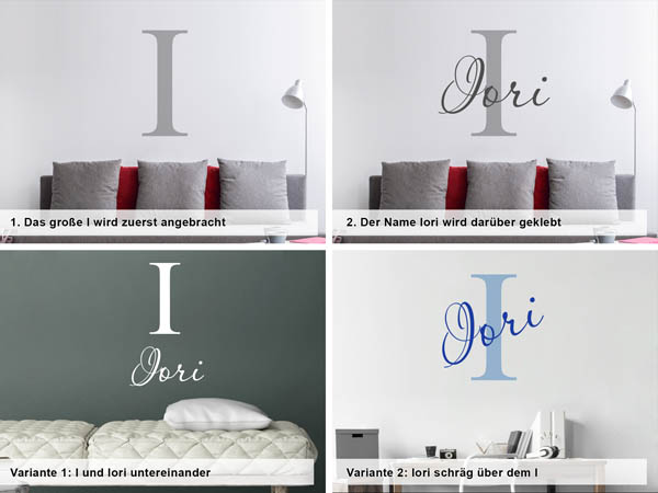 Verschiedene Anordnungen des Wandtattoos Iori