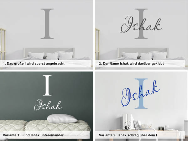 Verschiedene Anordnungen des Wandtattoos Ishak