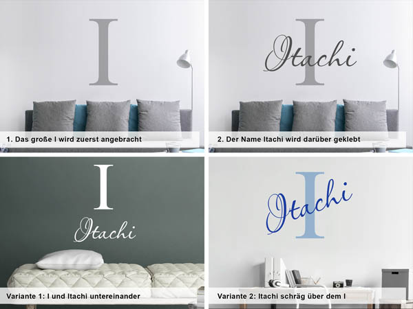 Verschiedene Anordnungen des Wandtattoos Itachi