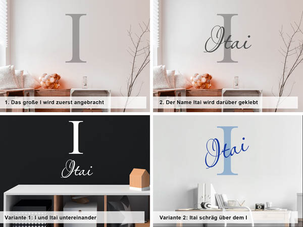 Verschiedene Anordnungen des Wandtattoos Itai