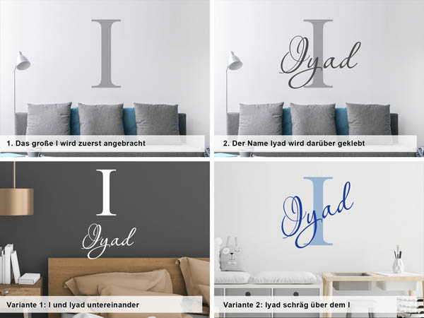 Verschiedene Anordnungen des Wandtattoos Iyad