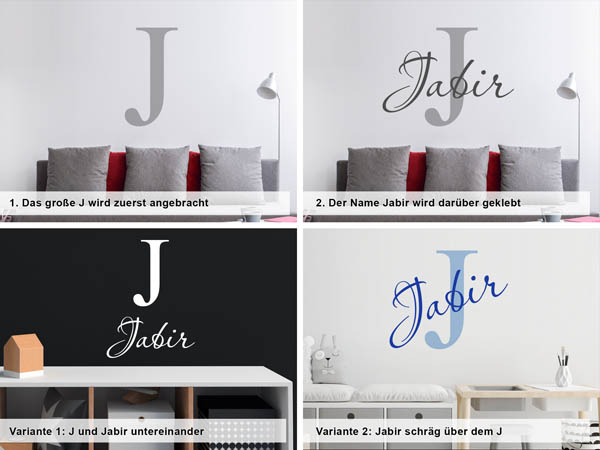Verschiedene Anordnungen des Wandtattoos Jabir
