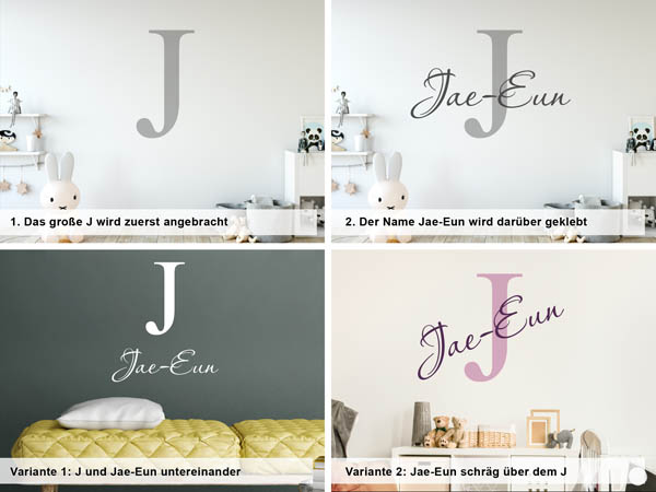 Verschiedene Anordnungen des Wandtattoos Jae-Eun