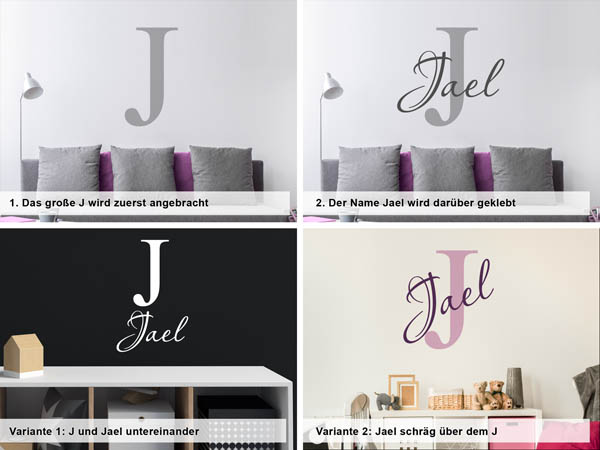 Verschiedene Anordnungen des Wandtattoos Jael