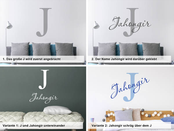 Verschiedene Anordnungen des Wandtattoos Jahongir